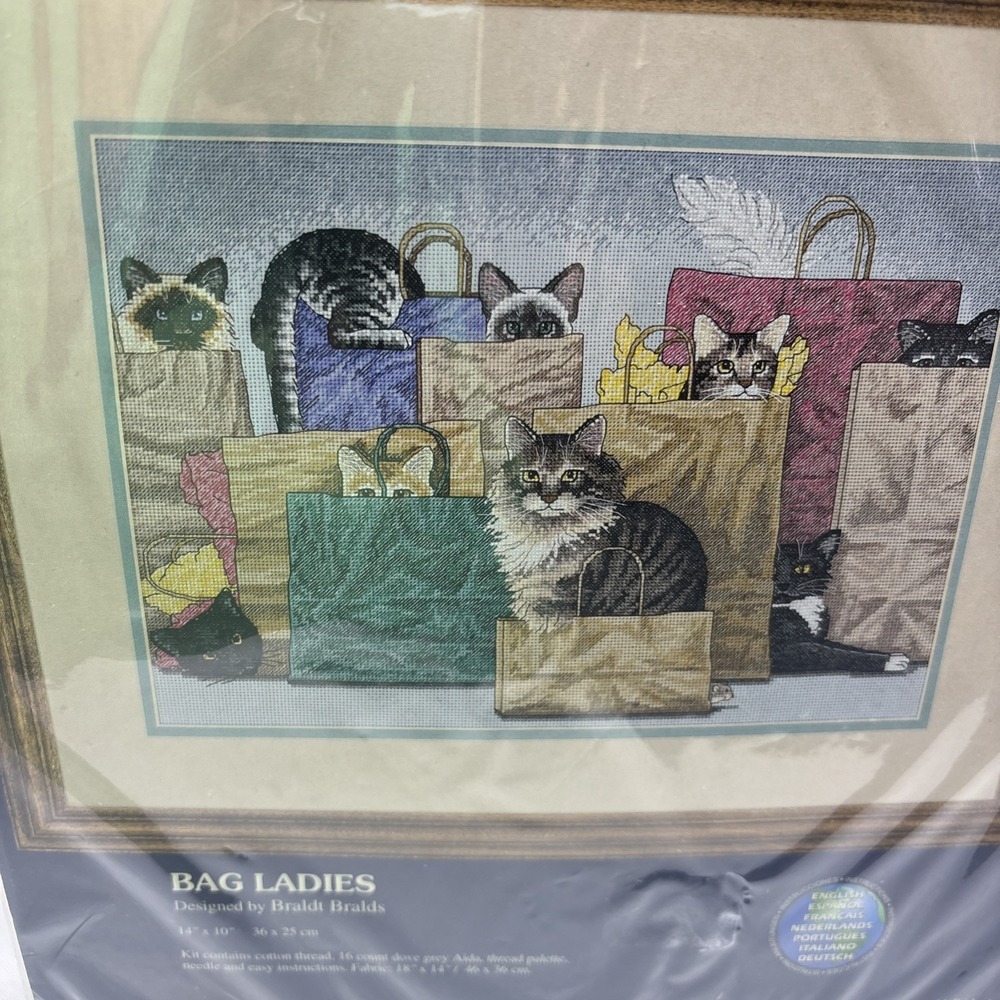 VTG Sunset Bag Ladies Cross Stitch Kit 13662 Cats Kittens Shopping Bag